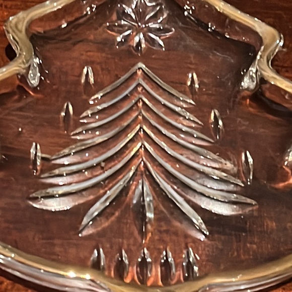 Mikasa 5 1/4" Christmas Tree Crystal Trinket Dish Nut Bowl Gold Trim Vintage - Picture 2 of 4